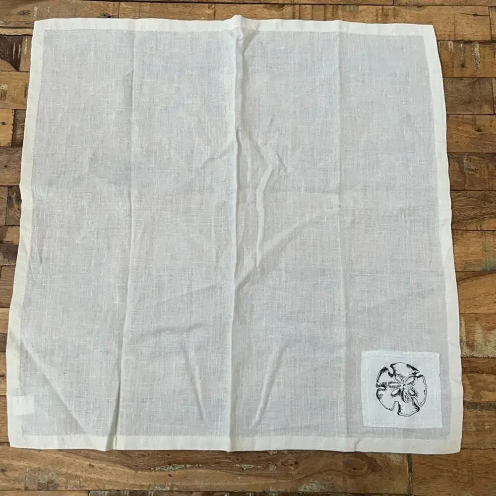 Pottery Barn Ivory Linen Napkin Set of 3 Embroidered Patch 20 x 20
